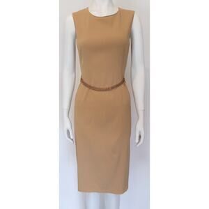 1990s Prada Tan Sleeveless Belted Dress